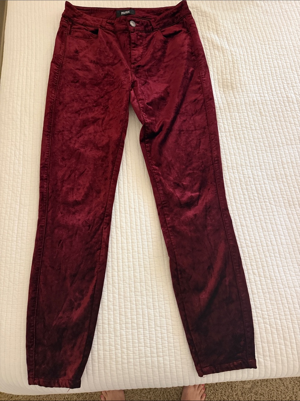 PAIGE Deep Berry Velvet Skinny Pants